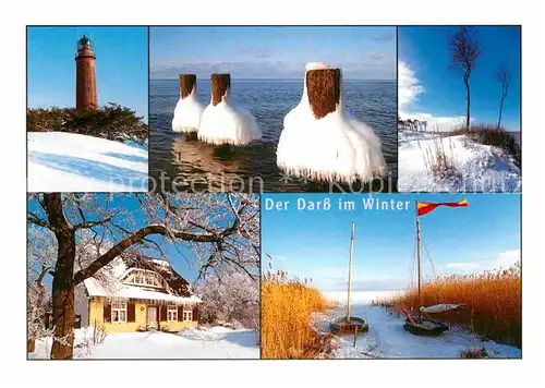 AK / Ansichtskarte Darss Region Ostsee im Winter Leuchtturm Buhnen Weststrand Darsser Haus Eissegler Kat. Wieck Darss