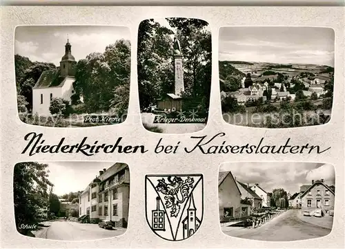 AK / Ansichtskarte Niederkirchen Prot Kirchen Krieger Denkmal Panorama Schule Dorfmotiv Kat. Niederkirchen