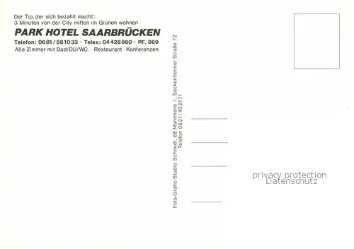 AK / Ansichtskarte Saarbruecken Park Hotel Saarbruecken mit Teich Kat. Saarbruecken