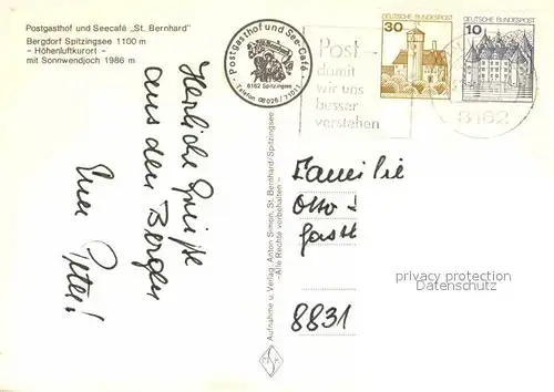 AK / Ansichtskarte Spitzingsee Postgasthof Seecafe St. Bernhard mit Sonnwendjoch Kat. Schliersee