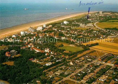 AK / Ansichtskarte Cuxhaven Duhnen Nordseebad Fliegeraufnahme mit Strand