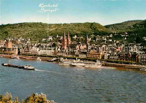 AK / Ansichtskarte Boppard Rhein Rheinterrassen Kurhotel Spiegel Frachtkahn Faehre Kat. Boppard