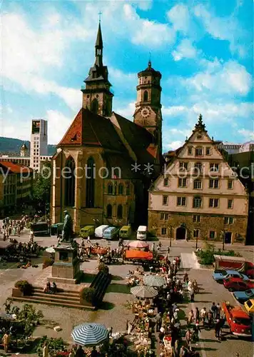 AK / Ansichtskarte Stuttgart Schillerplatz mit Stiftskirche Denkmal Statue Kat. Stuttgart