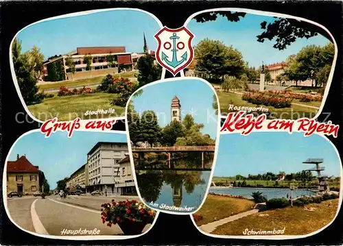 AK / Ansichtskarte Kehl Rhein Stadthalle Rosengarten Schwimmbad Stadtweiher Hauptstrasse Kat. Kehl