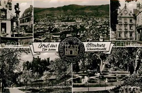 AK / Ansichtskarte Offenburg Loewenbrunnen Total Rathaus Schloss Ortenberg Im Stadtgarten Kat. Offenburg