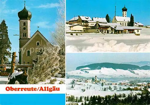 AK / Ansichtskarte Oberreute Ortsansicht mit Kirche Winterpanorama Allgaeuer Alpen Kat. Oberreute