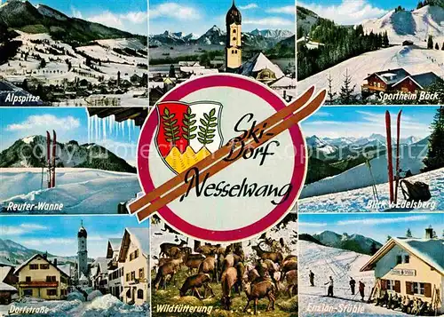 AK / Ansichtskarte Nesselwang Alpspitze Sportheim Boeck Enzian Stueble Dorfstrasse Kat. Nesselwang