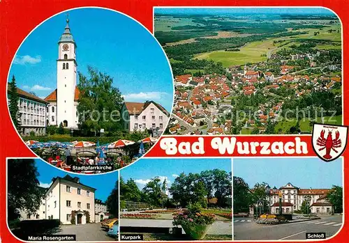 AK / Ansichtskarte Bad Wurzach Pfarrkirche Fliegeraufnahme Schloss Kurpark Maria Rosengarten Kat. Bad Wurzach