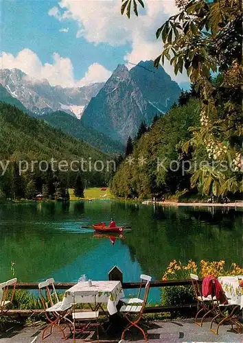 AK / Ansichtskarte Garmisch Partenkirchen Riessersee Terrasse mit Zugspitzgruppe Kat. Garmisch Partenkirchen