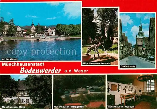 AK / Ansichtskarte Bodenwerder Muenchhausenstadt Brunnen Weser Museum Berggarten Muenchhausen Haus Kat. Bodenwerder