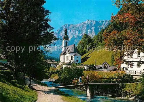 AK / Ansichtskarte Ramsau Berchtesgaden Kirchenpartie am Fluss  Kat. Ramsau b.Berchtesgaden