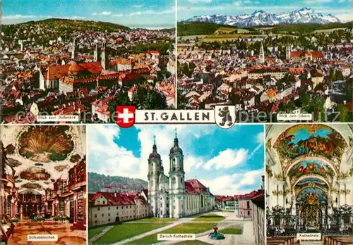 AK / Ansichtskarte St Gallen SG Fliegeraufnahme Bodensee Barock Kathedrale Stiftsbibliothek Saentis Kat. St Gallen