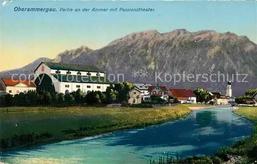 AK / Ansichtskarte Oberammergau Partie an der Ammer mit Passionstheater Kat. Oberammergau