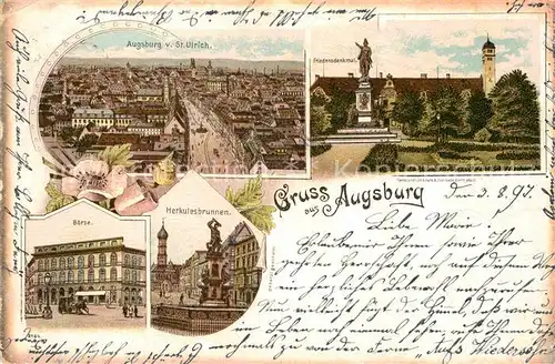 AK / Ansichtskarte Augsburg Herkulesbrunnen Boerse Friedensdenkmal  Kat. Augsburg