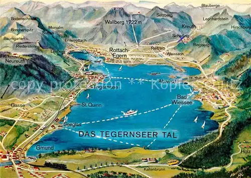 AK / Ansichtskarte Tegernsee und Umgebung Panoramakarte Illustration Kat. Tegernsee