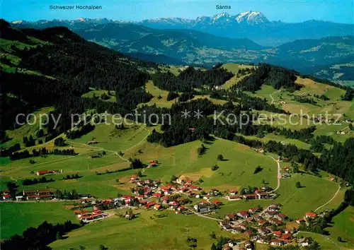 AK / Ansichtskarte Steibis Fliegeraufnahme mit Schweizer Hochalpen und Saentis Kat. Oberstaufen