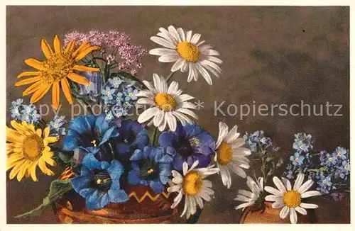 AK / Ansichtskarte Blumen Enzian Margeriten Vergissmeinnicht  Kat. Pflanzen