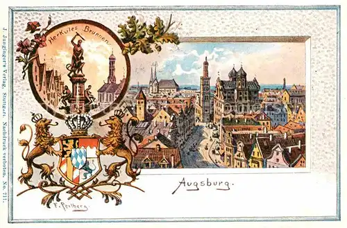 AK / Ansichtskarte Augsburg Herkules Brunnen Kuenstlerkarte F. Perlberg  Kat. Augsburg