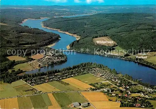 AK / Ansichtskarte Sorpetalsperre Fliegeraufnahme mit Wildgehege und Freibad Kat. Sundern (Sauerland)