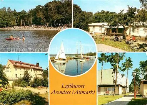 AK / Ansichtskarte Arendsee Altmark Strandbad Kaffeegarten Seglerhafen FDGB Erholungsheime Haus am See und Waldheim Kat. Arendsee