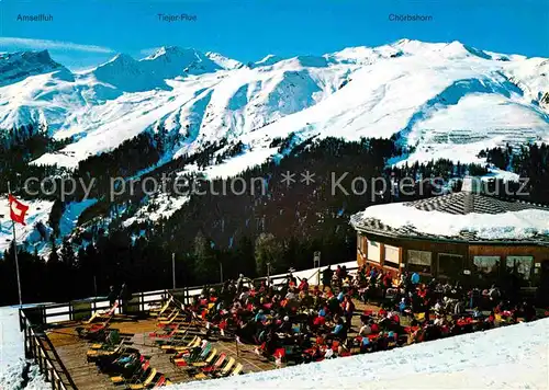 AK / Ansichtskarte Davos GR Skigebiet Braemabueel Jakobshorn Bergrestaurant Clavadeleralp Alpenpanorama Kat. Davos
