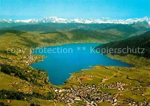 AK / Ansichtskarte Aegerisee mit den Alpen Fliegeraufnahme Kat. Zug