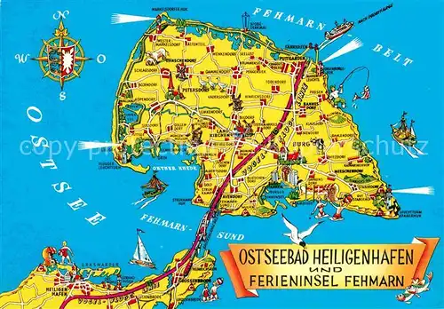 AK / Ansichtskarte Heiligenhafen Ostseebad Ferieninsel Fehmarn Landkarte Kompass Kat. Heiligenhafen