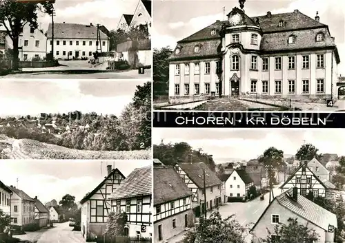 AK / Ansichtskarte Choren Mochau Gasthof Teilansicht Dorfstrasse Schloss jetzt Polytechnische Oberschule Kat. Mochau Doebeln