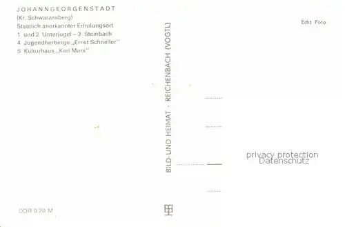 AK / Ansichtskarte Johanngeorgenstadt Unterjugel Steinbach Jugendherberge Ernst Schneller Kulturhaus Karl Marx Kat. Johanngeorgenstadt