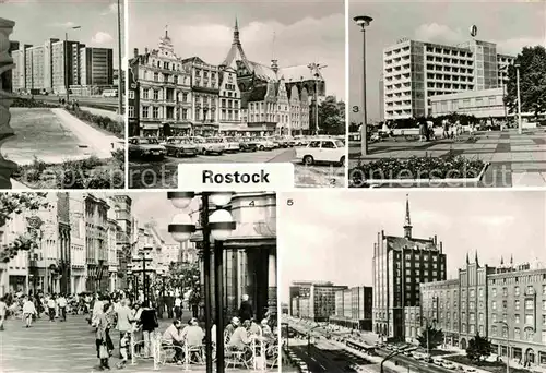 AK / Ansichtskarte Rostock Mecklenburg Vorpommern Wohnhochhaus Voegenteichplatz Ernst Thaelmann Platz Interhotel Warnow Kroepeliner Tor Fussgaengerzone Kat. Rostock