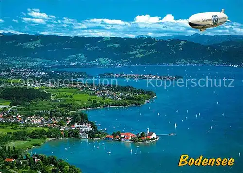 AK / Ansichtskarte Wasserburg Bodensee Fliegeraufnahme Seepartie mit Luftschiff Kat. Wasserburg (Bodensee)