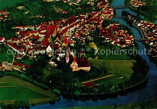 AK / Ansichtskarte Donauwoerth Fliegeraufnahme Stadtkern mit Donau und Woernitz Zusammenfluss Kat. Donauwoerth