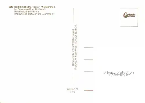 AK / Ansichtskarte Weiskirchen Schwarzwald Fliegeraufnahme Hochwald Sanatorium Kneipp Sanatorium Baerenfels