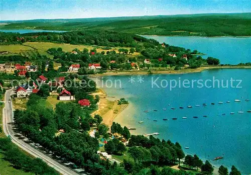 AK / Ansichtskarte Moehnesee Delecke Fliegeraufnahme Strandbad Camping Yachthafen Bruecke Kat. Moehnesee