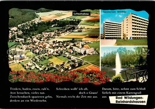 AK / Ansichtskarte Bad Wildungen Reinhardshausen Fliegeraufnahme Sanatorium Wildetal  Kat. Bad Wildungen