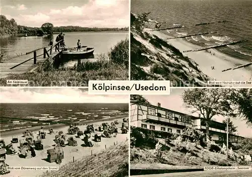 AK / Ansichtskarte Koelpinsee Usedom Uferpartie am See Hochufer FDGB Erholungsheim Seerose Duenenweg Strand Kat. Usedom