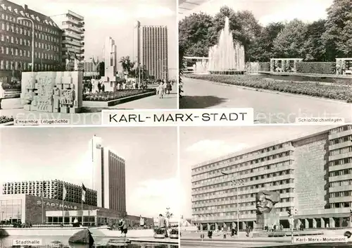 AK / Ansichtskarte Karl Marx Stadt Ensemble Lobgedichte Schlossteichanlagen Karl Marx Museum Stadthalle Kat. Chemnitz