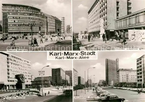 AK / Ansichtskarte Karl Marx Stadt Centrum Warenhaus Ensemble Lobgedichte Karl Marx Monument Interhotel Kongress Kat. Chemnitz