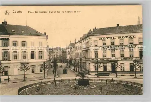 AK / Ansichtskarte Courtrai Flandre Place des Eperons d Or et rue du Chemin de Fer Kat. Kortrijk