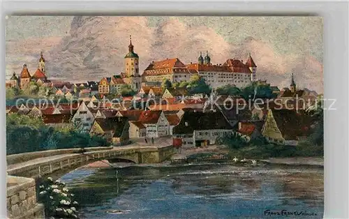 AK / Ansichtskarte Guenzburg Donau Stadtblick mit Schloss Kuenstlerkarte