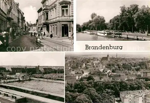 AK / Ansichtskarte Brandenburg Havel Panorama Blick ueber die Stadt Strassenpartie Bootsanleger Freibad Kat. Brandenburg