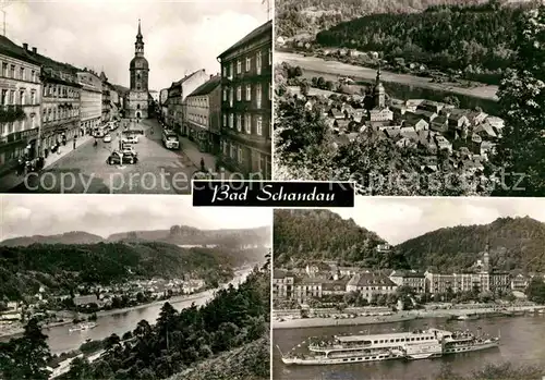 AK / Ansichtskarte Bad Schandau Marktplatz Kirche Panorama Elbtal Dampfer Kat. Bad Schandau