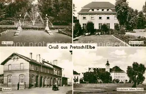 AK / Ansichtskarte Pretzsch Elbe Kurpark Eisenmoorbad Kinderheim ehemaliges Schloss Bahnhof Kat. Bad Schmiedeberg