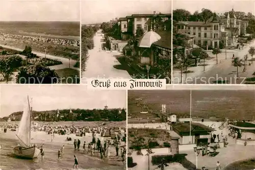 AK / Ansichtskarte Zinnowitz Ostseebad Strand Promenade Segelboot Ferienheime