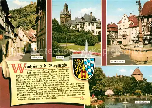 AK / Ansichtskarte Weinheim Bergstrasse Marktbrunnen Schloss Judengasse Schlosspark Kat. Weinheim