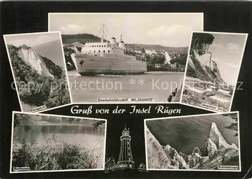AK / Ansichtskarte Insel Ruegen Faehre MS Sassnitz Granitzer Ort Kreidefelsen Herthasee Koenigstuhl Kat. Bergen