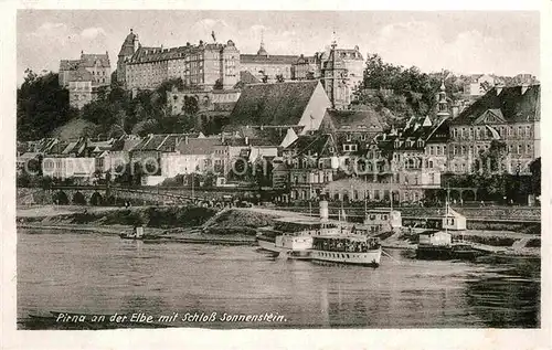 AK / Ansichtskarte Pirna Blick ueber die Elbe mit Schloss Sonnenstein Dampfer Kat. Pirna