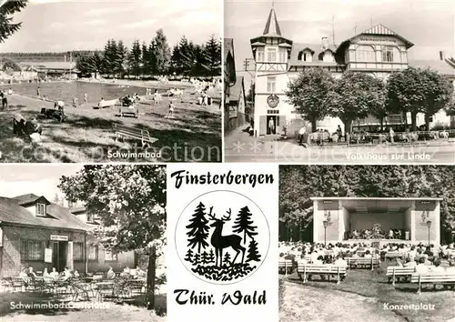 AK / Ansichtskarte Finsterbergen Schwimmbad Gaststaette Volkshaus zur Linde Konzertplatz Kat. Finsterbergen Thueringer Wald