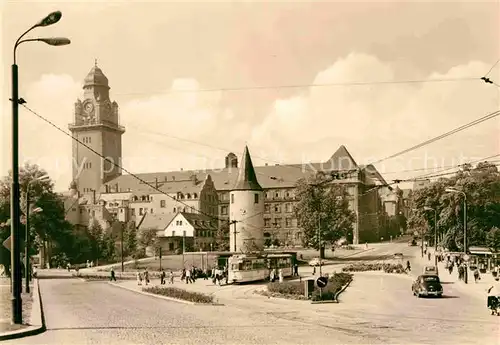AK / Ansichtskarte Plauen Vogtland Otto Grotewohl Platz Turm Strassenbahn Rathaus Kat. Plauen
