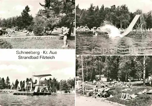 AK / Ansichtskarte Schneeberg Erzgebirge Strandbad Filzteich Sprungturm Rutschbahn Liegewiese Kat. Schneeberg